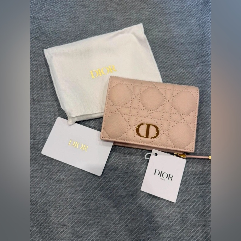Dior Blush Pink Quilted Card Wallet with Gold CD Emblem